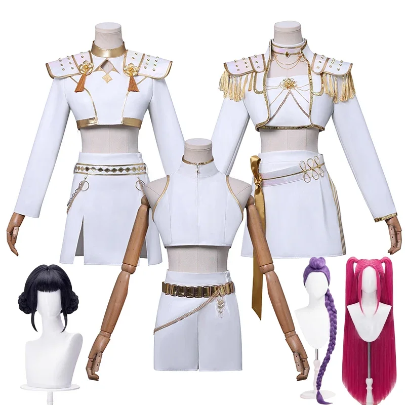Kpop Rumi Zoey Mira Cosplay Costume Wig Women Girls White Leather Suit Halloween Carnival Party Comic-con Role Playing Outfit