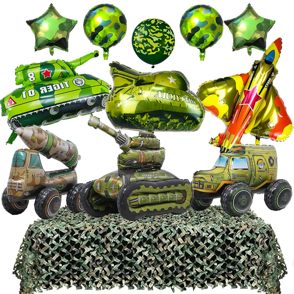 4D Self Standing Missile Vehicle Tank Foil Balloon Toy Armed Forces Themed Birthday Balloons for Army Camouflage Party Decortion