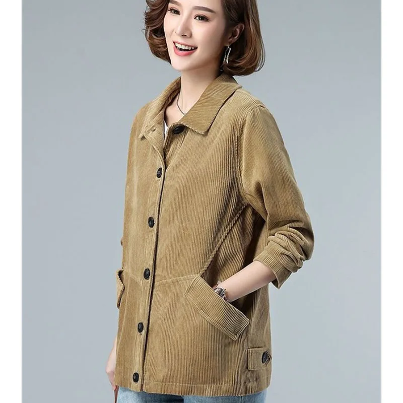 

Women Fashion Loose Patchwork Corduroy Coat Autumn Winter Lady Solid Color Short Jacket Korean Female Large Size 4XL Top Outwear
