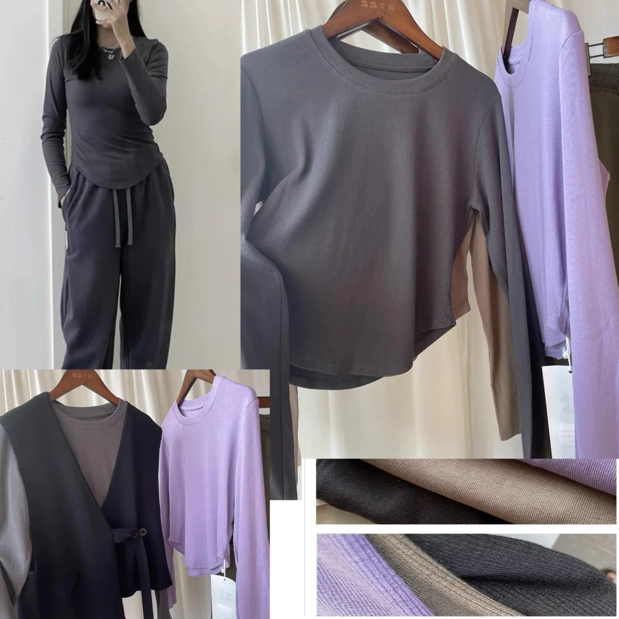 

Elastic Cotton Long Sve round Ne T-irt Women's Fitn Yoga Base irt Slim Fit Casual Sle Pure Cotton Levis Cotton