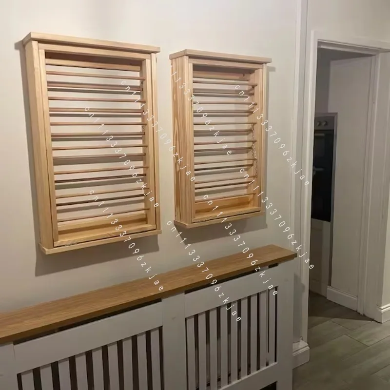Indoor Wall-mounted Drying Rack Wooden Drying Rack with Double-sided Bar Saves Laundry Space