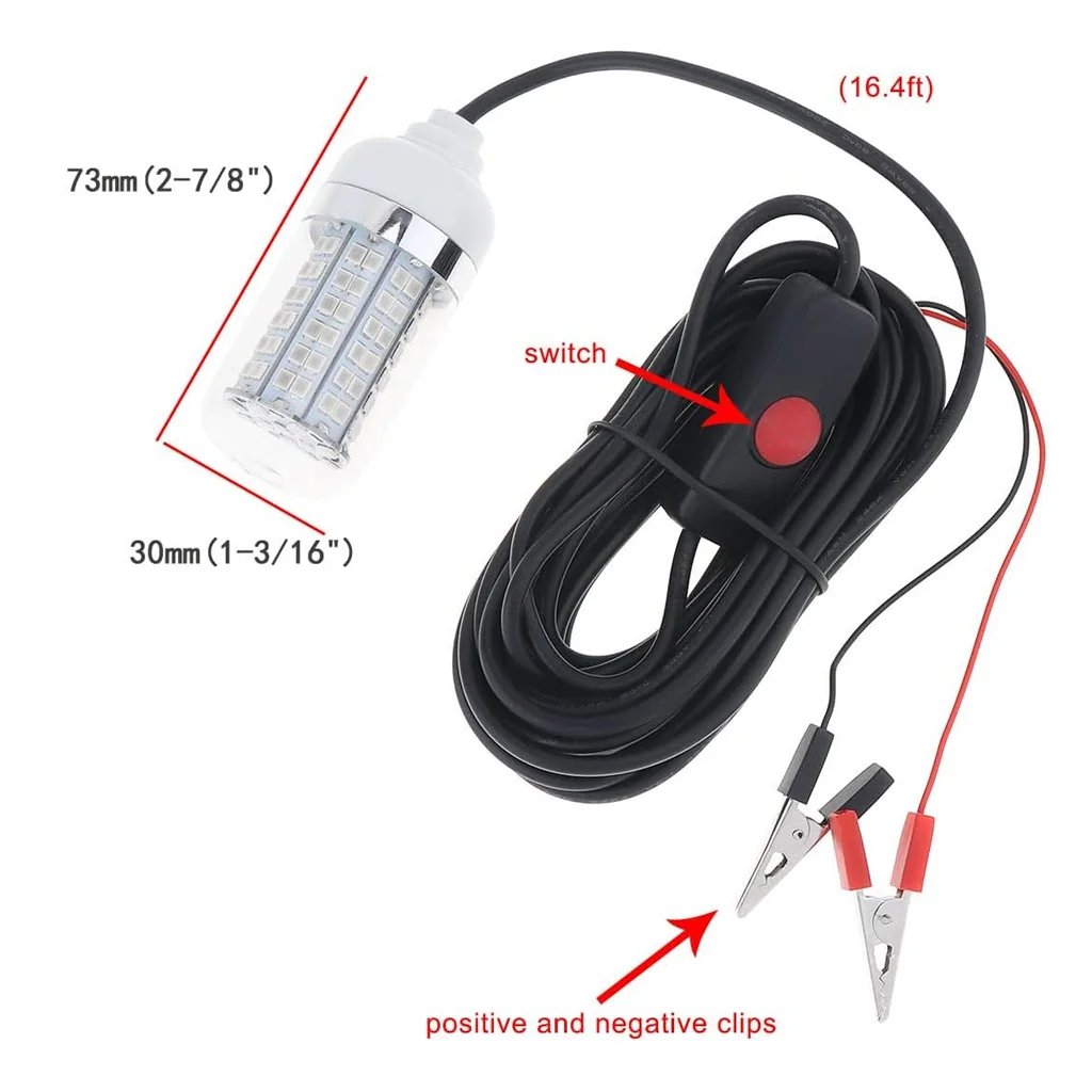 15W LED Fishing Light 12V IP68 Submersible Waterproof 5M Power Cord Underwater Boat Night Bait Attractor Fish Finder White Led