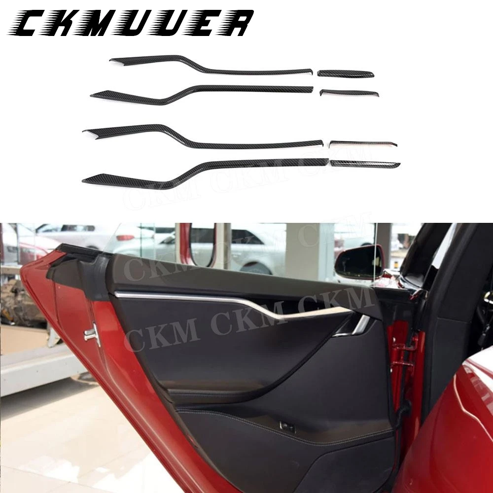 

Углеродное волокно, 8 шт., декоративные аксессуары, внутренняя дверная крышка автомобиля, внутренние молдинги, накладки для Tesla Model S 2016 2017 2018 2019