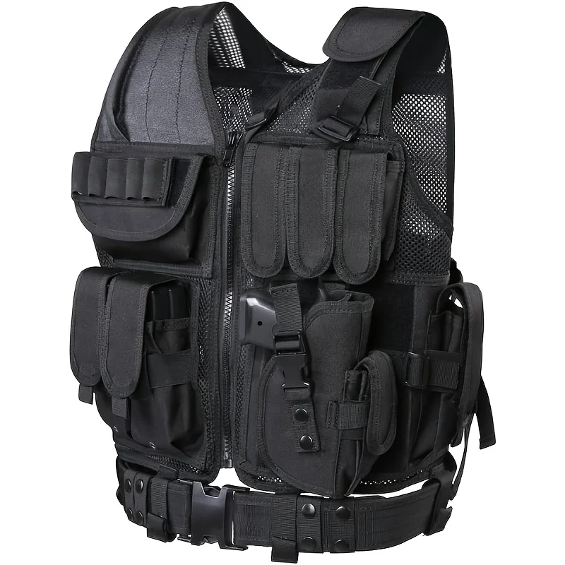 

Многофункциональный тактический жилет со съемным ремнем и карманами. Снаряжение для активного отдыха, подходящее для ролевых игр и костюмов для кино и театра.