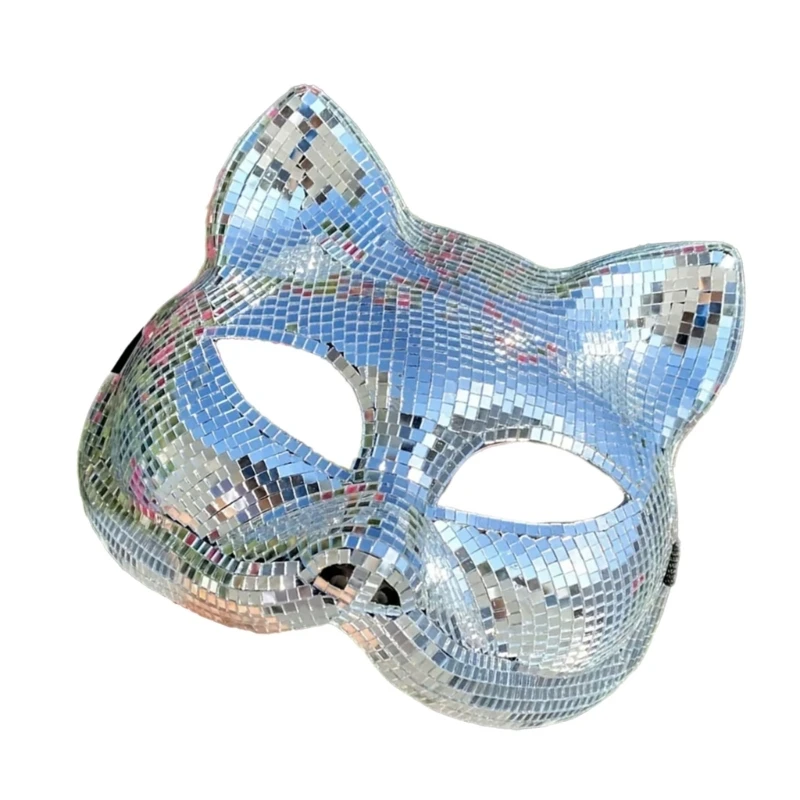 Silver Black Cats Face Mask for Discos Parties Adjustable Strap Comfortable Mask Dropship