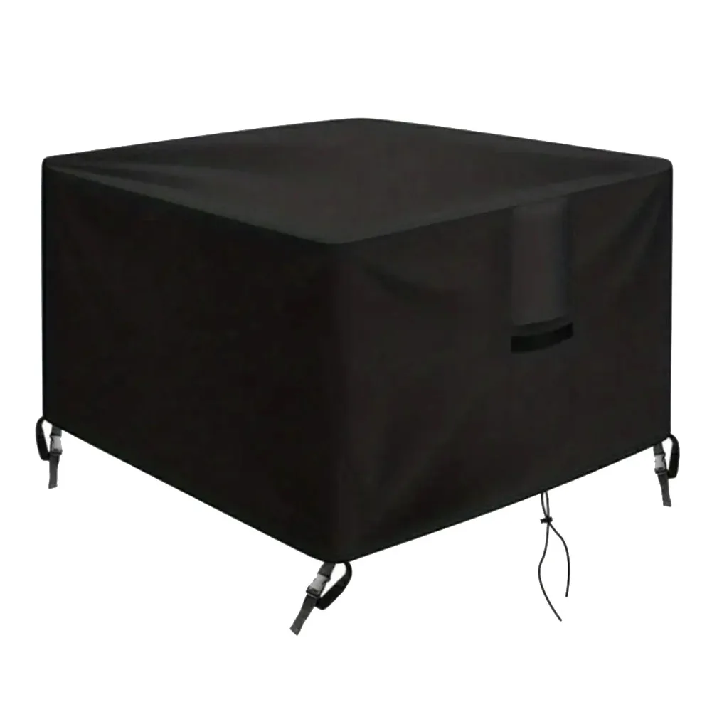 Duty Black Fire Table Cover 77x77x64cm With Air Vents And Handles For Garden Patio BBQ Grill Protection
