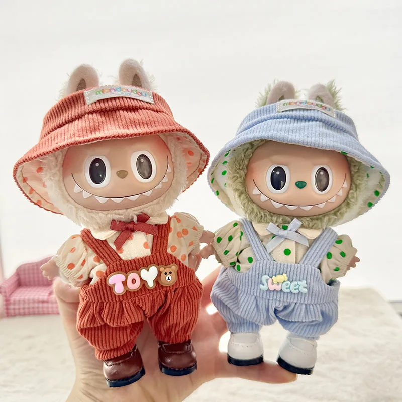 

15cm/17cm Labubu I II Dolls Clothes Cute Toy Bear Sweet Strap Pants Set Sitting Party Accessories Clothing Plush Doll'S Clothes