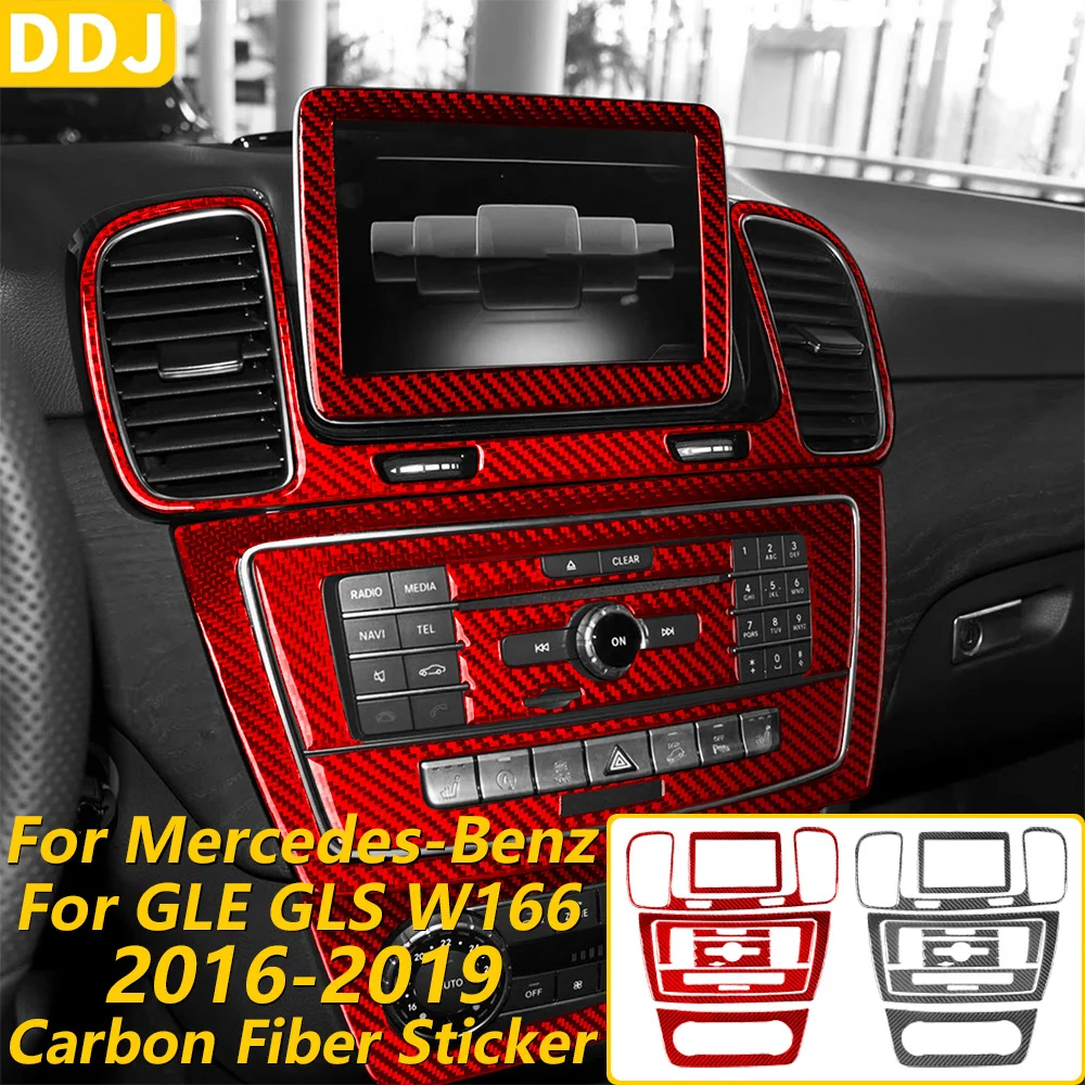 For Mercedes-Benz GLE GLS W166 2016-2019 Carbon Fiber Central Control Radio CD AC Air Vent Panel Cover Car Accessories Sticker