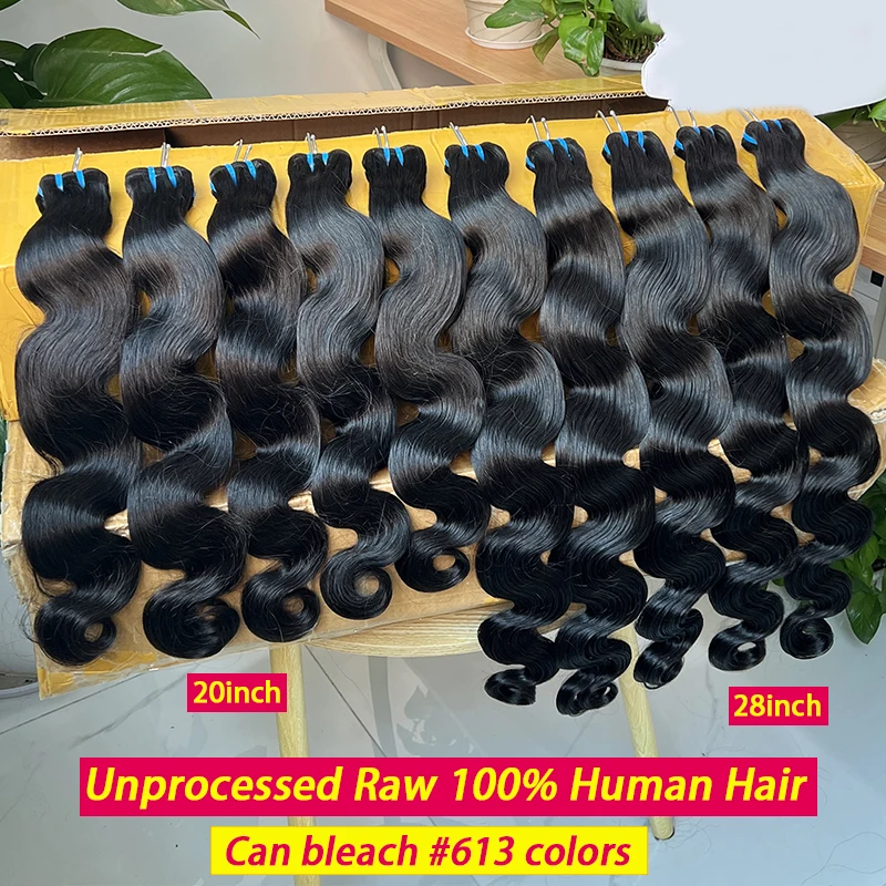 

18A Необработанные необработанные пучки объемных волн, наращивание человеческих волос с двойным утком, вьетнамское девственное необработанное плетение волос, можно отбелить # 613 цветов