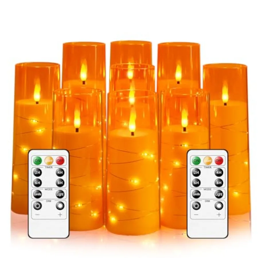 Flameless LED Candles with Timer 9 Pc Flickering Flameless Candles for Romantic Ambiance and Home Decoration Stable Acrylic She