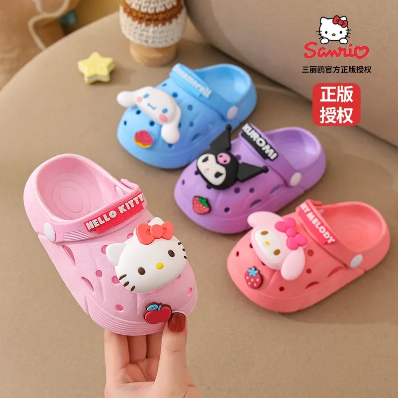 

Sanrio Hello Kitty Strawberry Slippers Kuromi Melody Kids Sandals Soft Outdoor Girls Cute Hole Shoes Beach Slipper Two-way Gifts