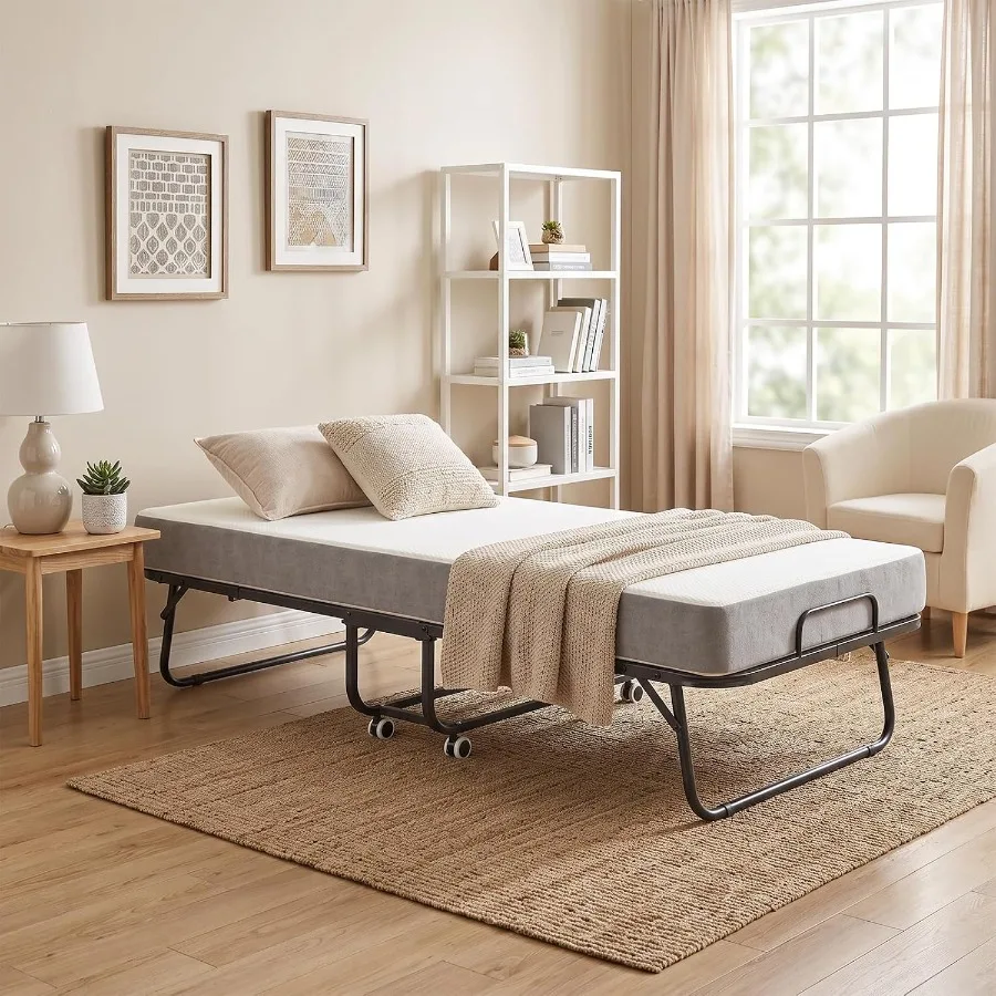 Folding Bed with 5-Inch Memory Foam Mattress, Rollaway Bed, 75 x 38