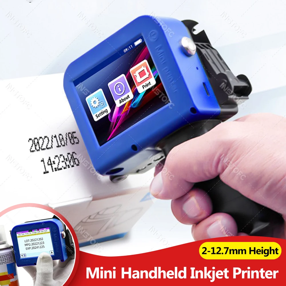 

Portable Label Printer 12.7mm Handheld Inkjet Printer 28 Languages Date Number Expiry Date Logo QR Bar Batch Code Expiry Date