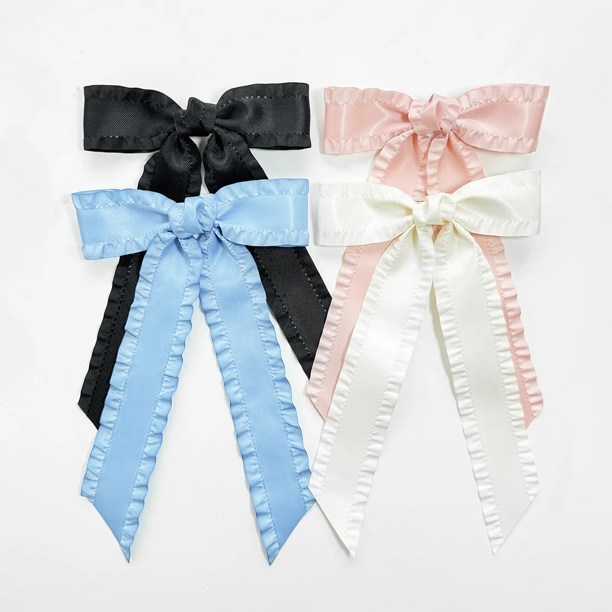 30pc/lot Solid Color Frills Ribbon Bow Hair Clips Women Girls Long Tails Ribbon Bowknot Hairpins Barrettes for Kid Headwear Bulk