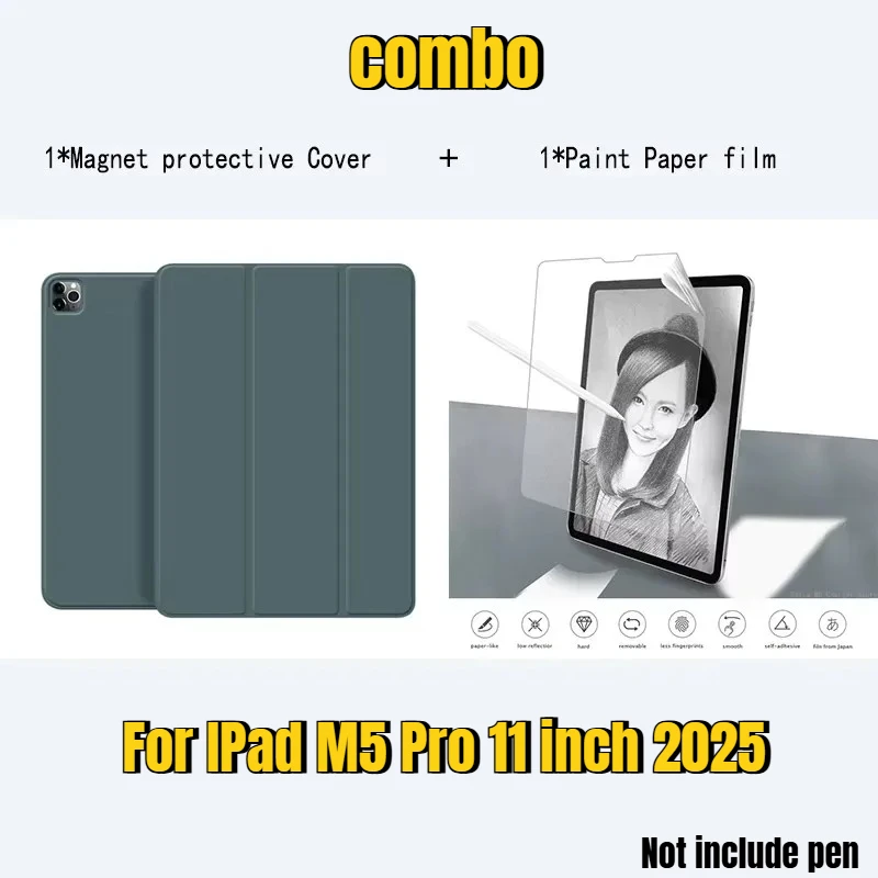 

Чехол из искусственной кожи Smart Folio для iPad Pro Air 13 11 M5 M4 A16 11th 10th 12.9 10.9 Mini 6 7 Защитный чехол с магнитным зажимом и пленкой для экрана