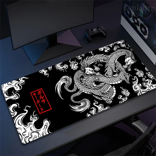 Imagen 2 del producto Alfombrillas de teclado con borde de bloqueo de 80x30cm, alfombrilla de ratón antideslizante para ordenador de oficina grande, alfombrilla de escritorio de dragón de arte japonés, alfombrilla de ratón personalizada para el hogar