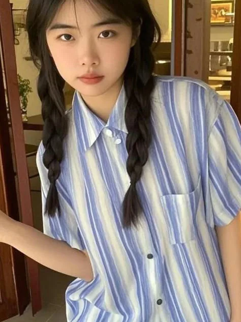 

Summer 2026 Women's Loose Casual Stripe Short Sleeve Shirt Versatile Top Design Sensation Outerwear Thin Material Collar