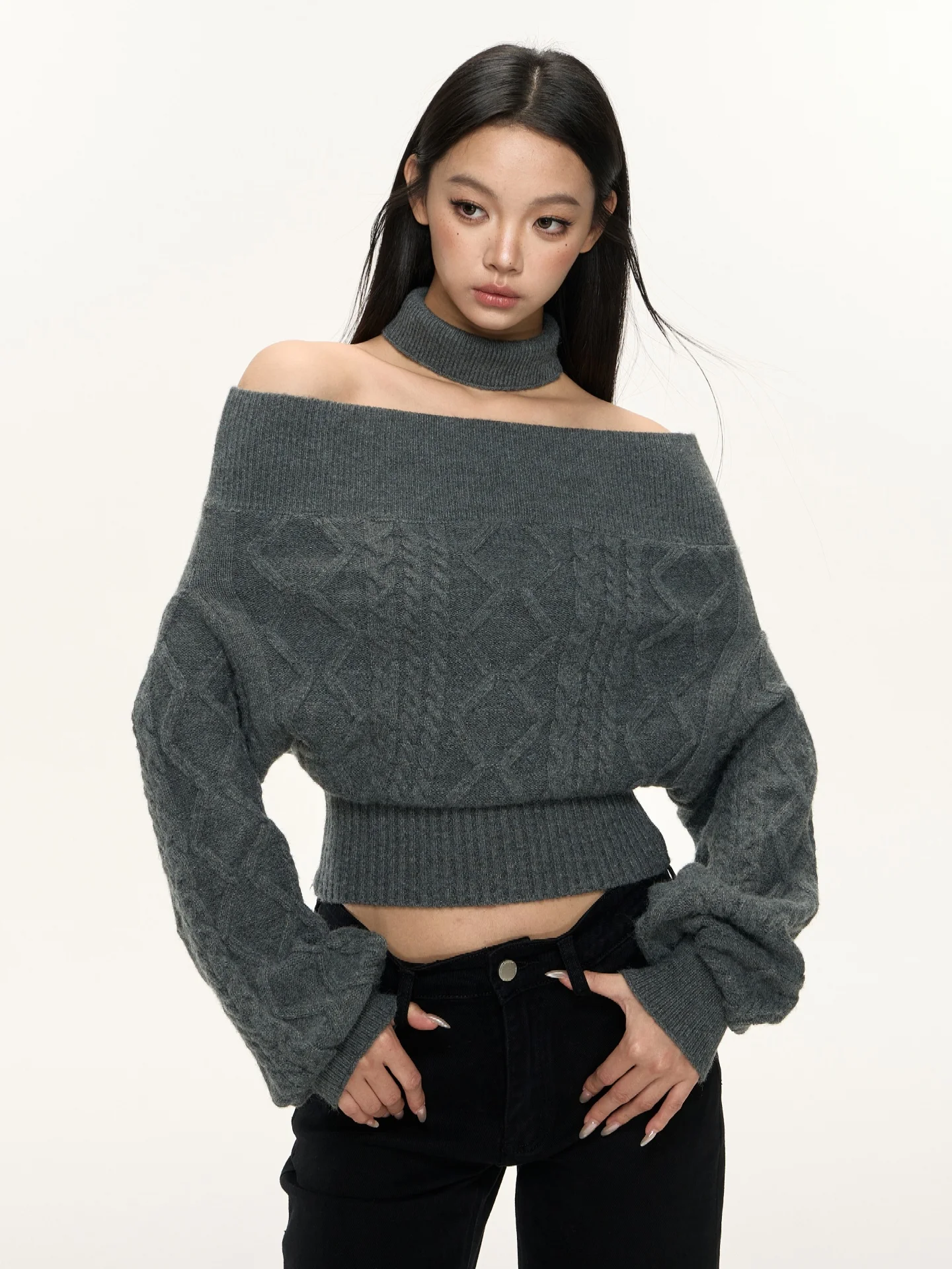 

Женский вязаный свитер Nova Lazy Sle с высоким воротником, свободного кроя, повседневный, с длинными рукавами, укороченный, стандартный крой