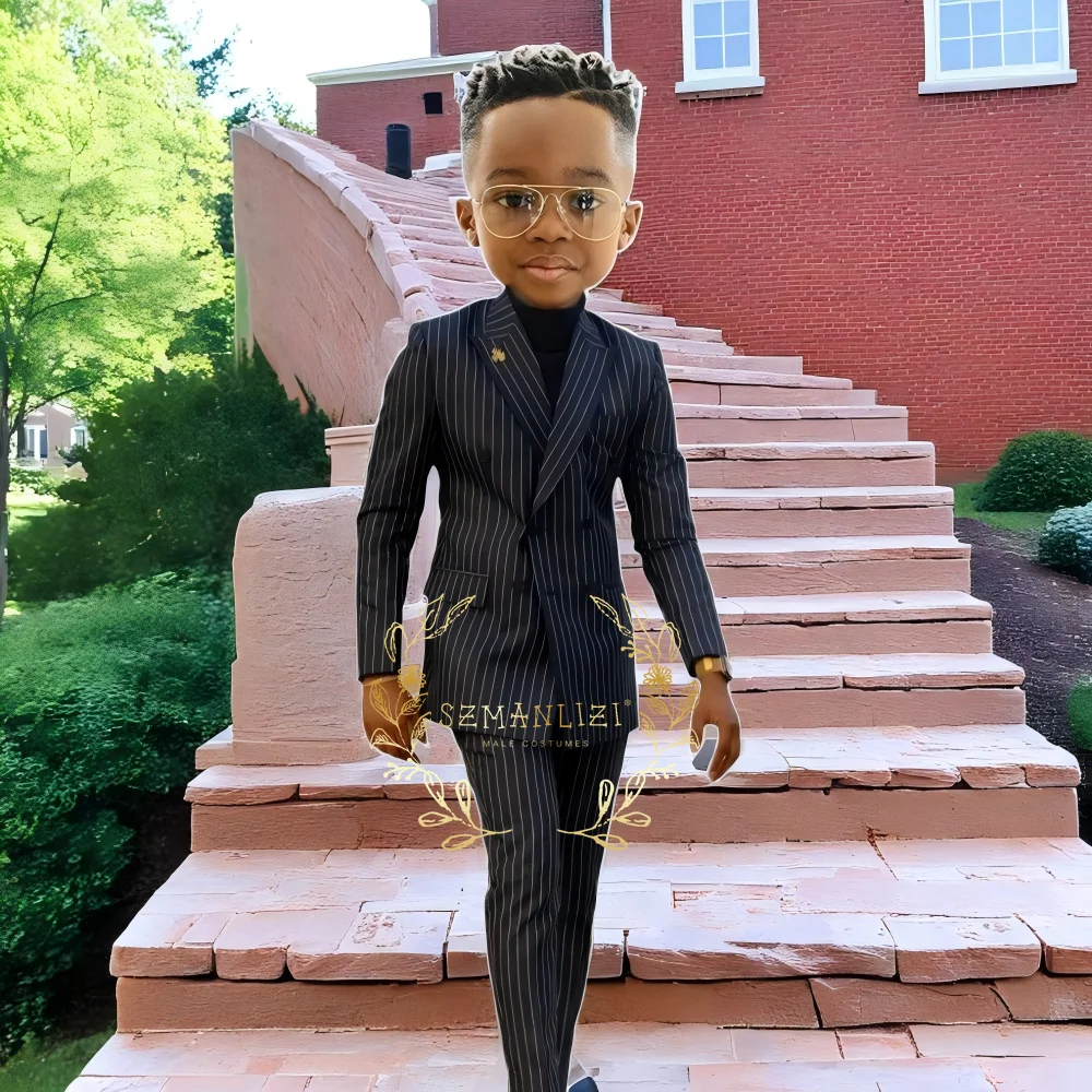 

Boys classic suit 2 piece suit, Black Striped slim fit Double Breasted formal suit - 2~16 years old children's tuxedo dress