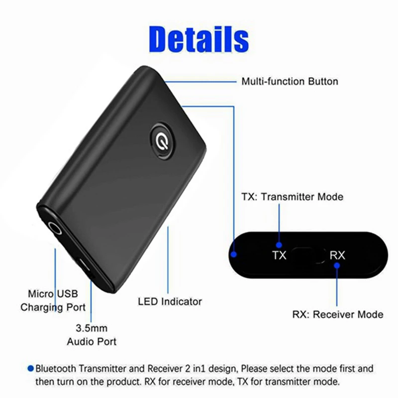 Bluetooth 5.3 Adapter For Airplane To 2 Wireless Headphones, 3.5Mm Jack In-Flight Bluetooth Transmitter Receiver For TV