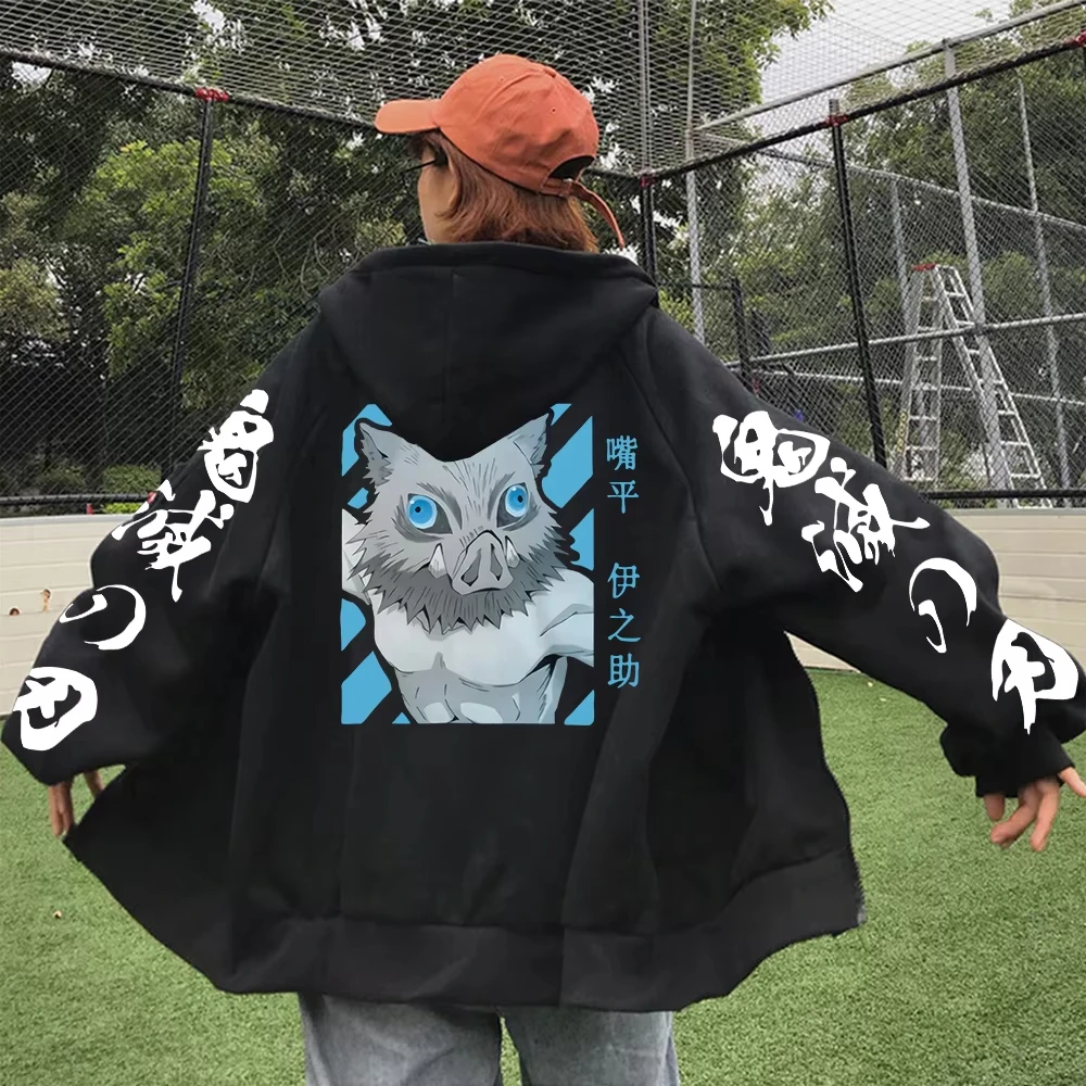

Women's Long Sleeve Oversized Hoodie Japanese Fashion Retro Clothes Anime Demon Slayer Zipper Sweatshirt Y2K Spring Warm Jacket