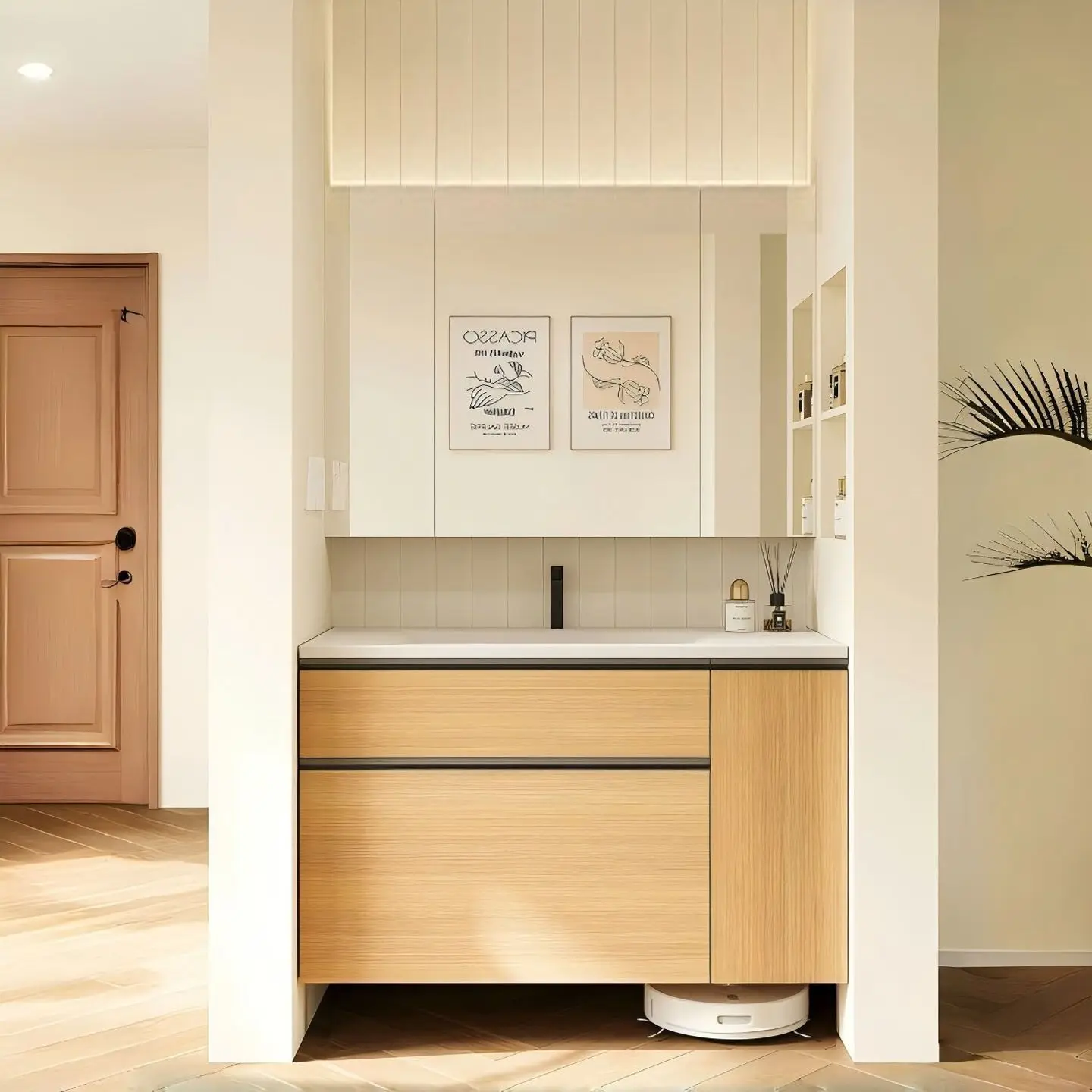 

Japanese-style storage, bathroom cabinet, toilet side pull basket, washbasin, cabinet, mother pumping ceramic integrated basin