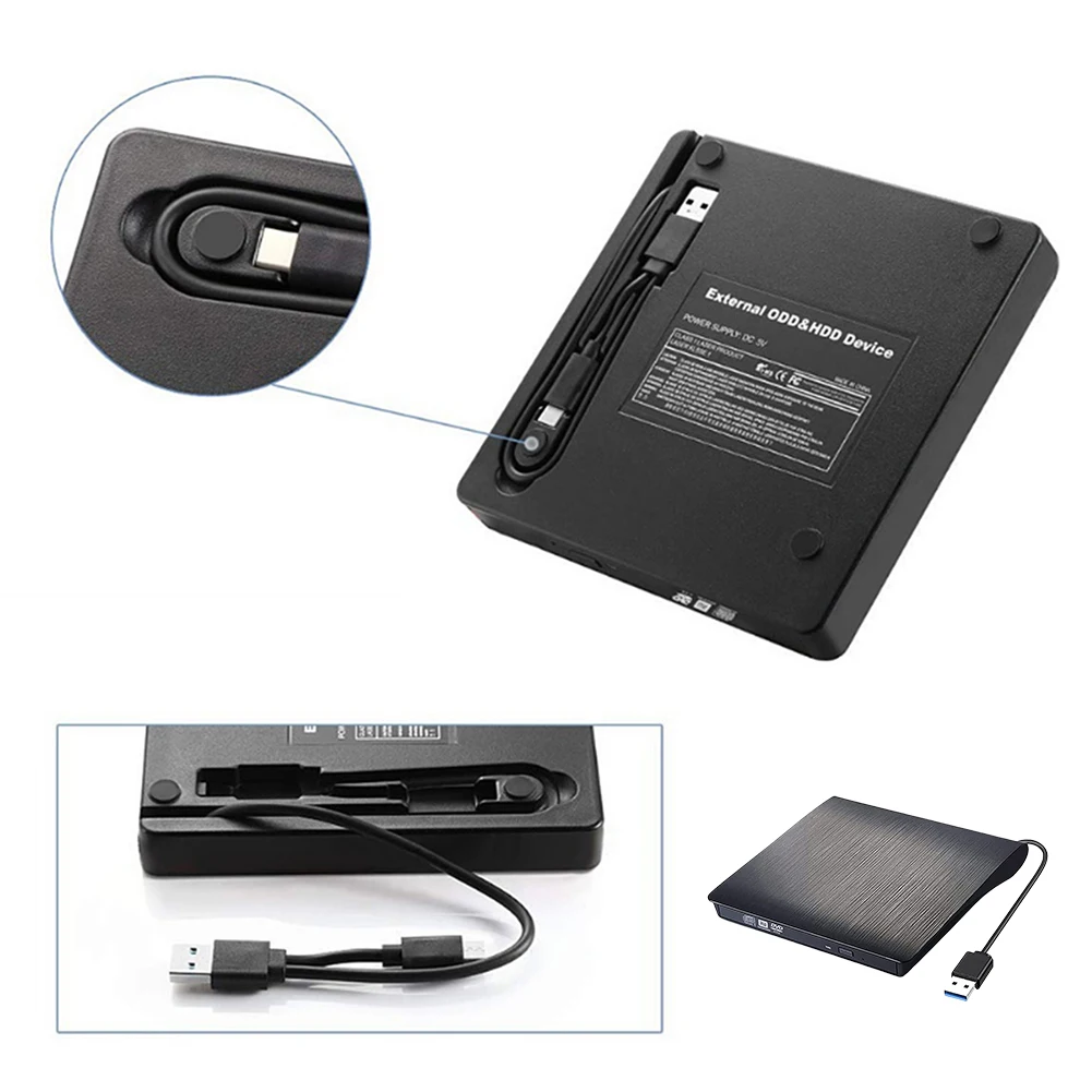 Versatile USB 3.0/USB 3.0 + Type-C Slim DVD External Enclosure 9.5mm/12.7mm SATA To USB CD ROM ODD Case Box ODD Caddy for Laptop