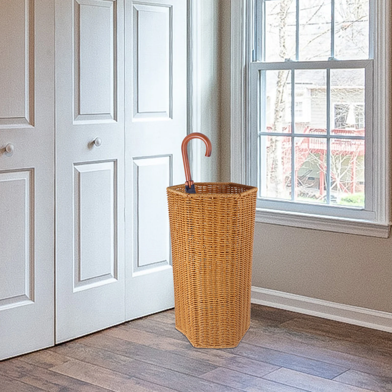 

Plastic Artificial Rattan Umbrella Storage Stand Large Capacity Entryway Indoor Holder Organizer for Folding Umbrellas Home