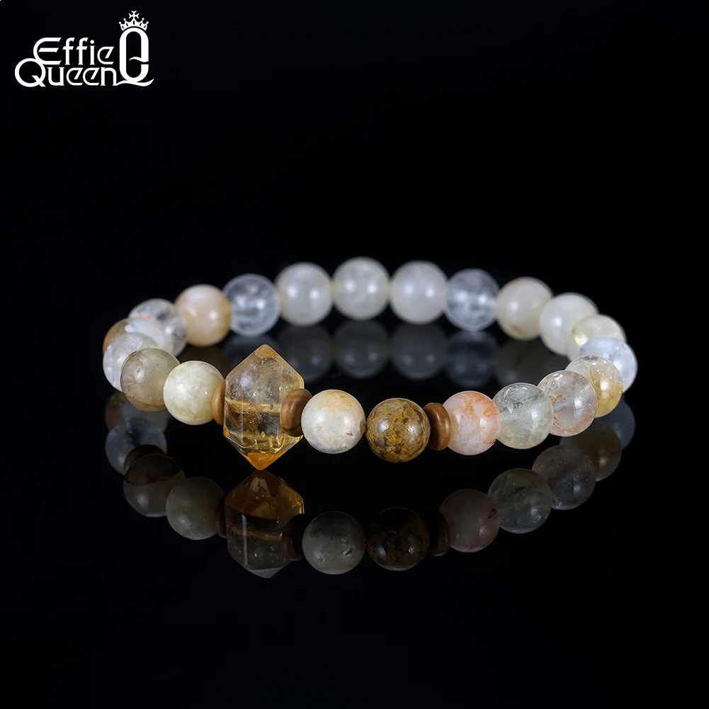 

EFFIE QUEEN Natural Stone Bead Bracelet White Phantom Yellow Opal Boho Beach Summer for Women Crystal Jewelry Adjustable GMB89