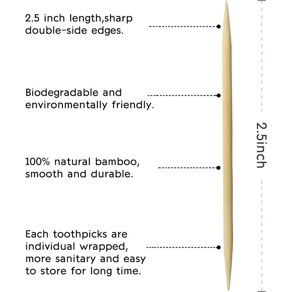 2000 Count Round Bamboo Toothpicks, 20 Packs, Double-Sided Pointed, Ideal for Appetizers, Fruits, Cheese, and DIY Projects