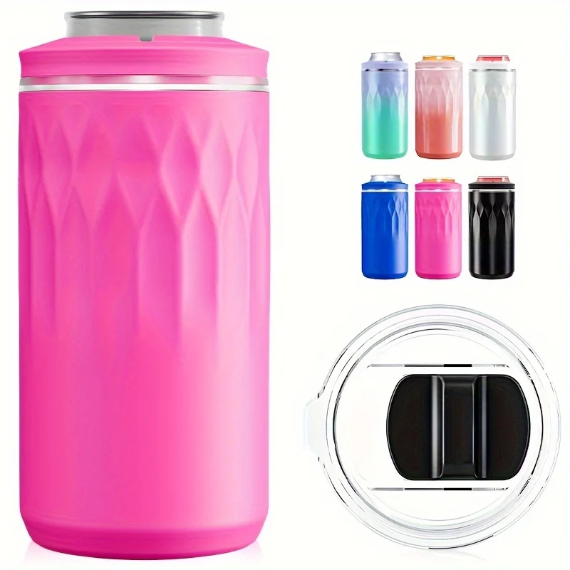 

12oz Stainless Steel Can Cooler, Double-Wall Vacuum Insulated Tumbler With Lid, 6.18inch Height, 3.15inch Diameter,