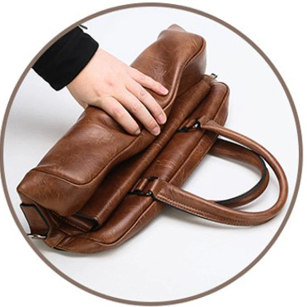 Men PU Leather Shoulder Bag Outdoor Travel Business Briefcase Satchel Casual Fashion Laptop Bag