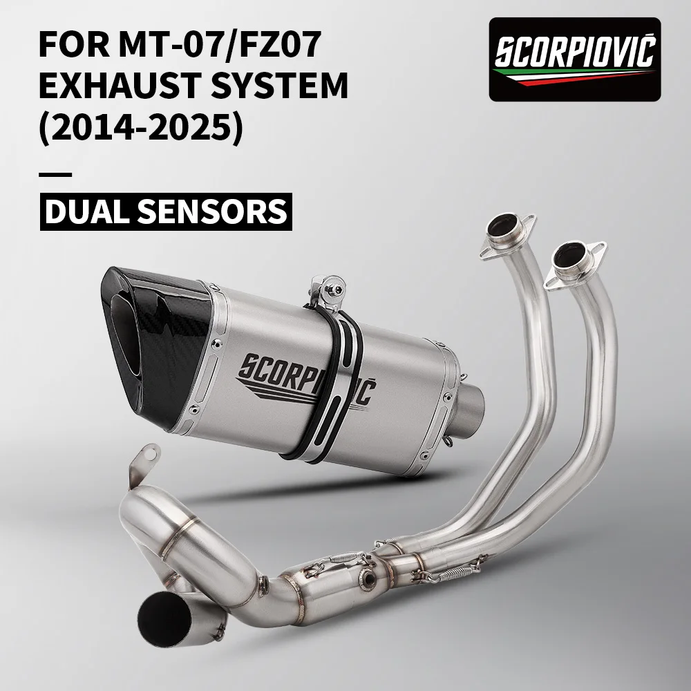 

Motorcycle Exhaust full System Front Pipe 2014-2025 MT07 FZ07 FZ-07 MT-07 FZ MT 07 Muffler XSR700 With 2 oxygen sensors