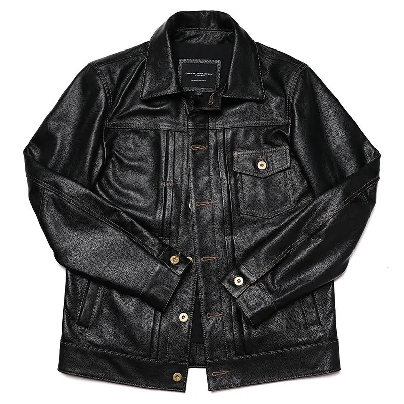 Classical 506 Denim Genuine Leather Jacket Man Casual Natural Cowhide Clothes Slim Fashion Coat High Quality Clothing