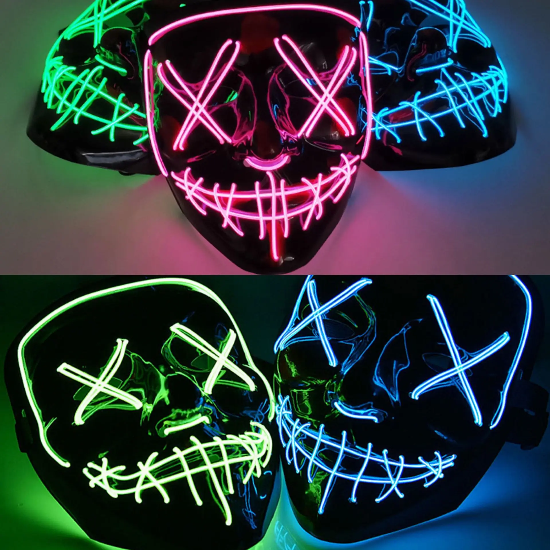 Halloween LED Purge Mask Glow Skeleton Mask Grow in the Dark  Halloween Festival Party Supplies Horror Mask