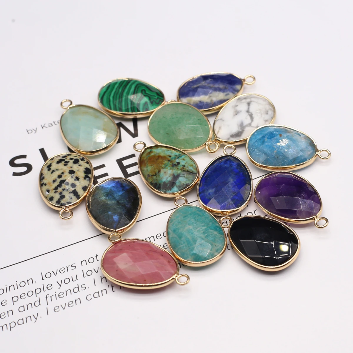 4pc Natural Stone Pendants Gold Plated Big Drop Amethysts Opal Labradorite for Jewelry Making Diy Women Necklace Party Gifts