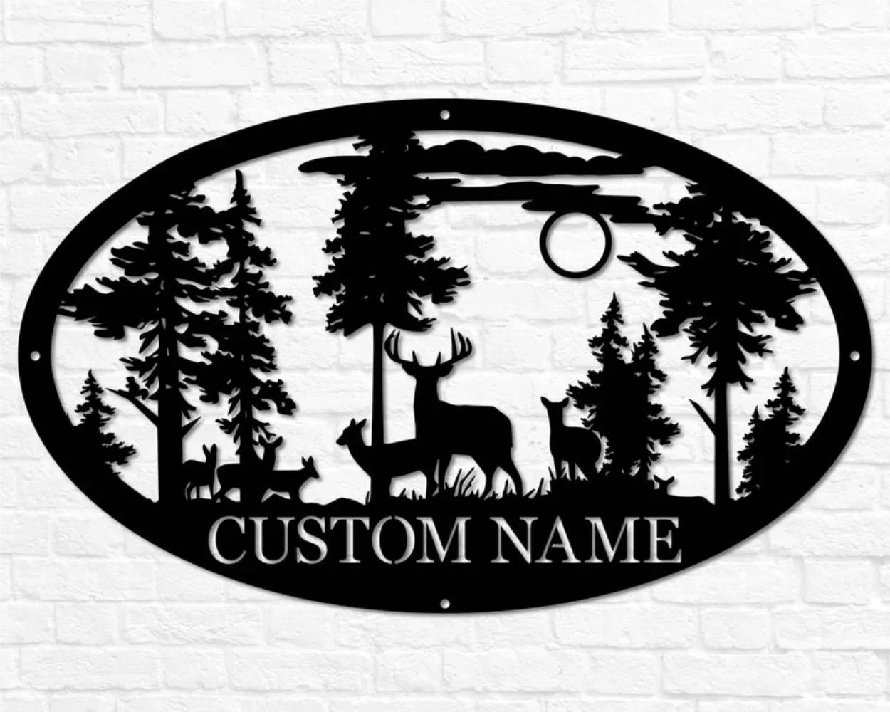 Personalized Oval Deer Metal Cabin Sign, Custom with Family Name Monogram. Ideal Outdoor Hunting Gift, Wilderness Nature Charm