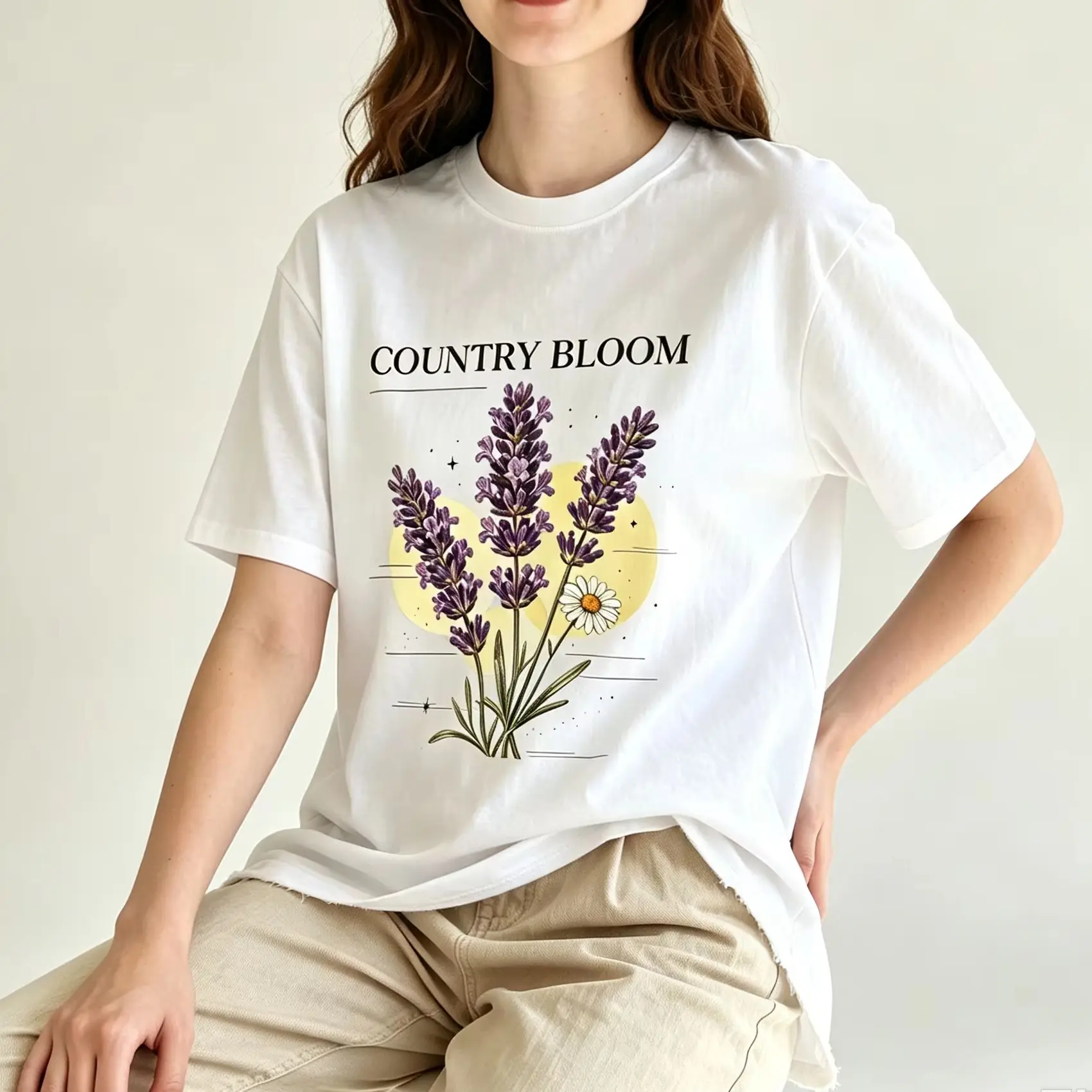 Country Bloom Lavender Daisy Floral Botanical Graphic T Shirt Unisex Vintage Flower Short Sleeve Tee