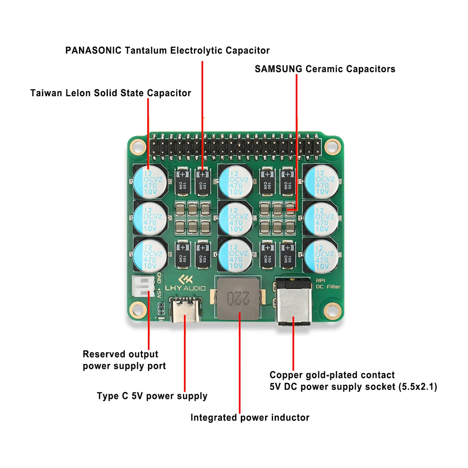 Raspberry Pi Pi4/5 Dedicated DC Power Filter Purifier Board HiFi Amplifier Audio Noise Reduction Upgrade Expansion Module Board