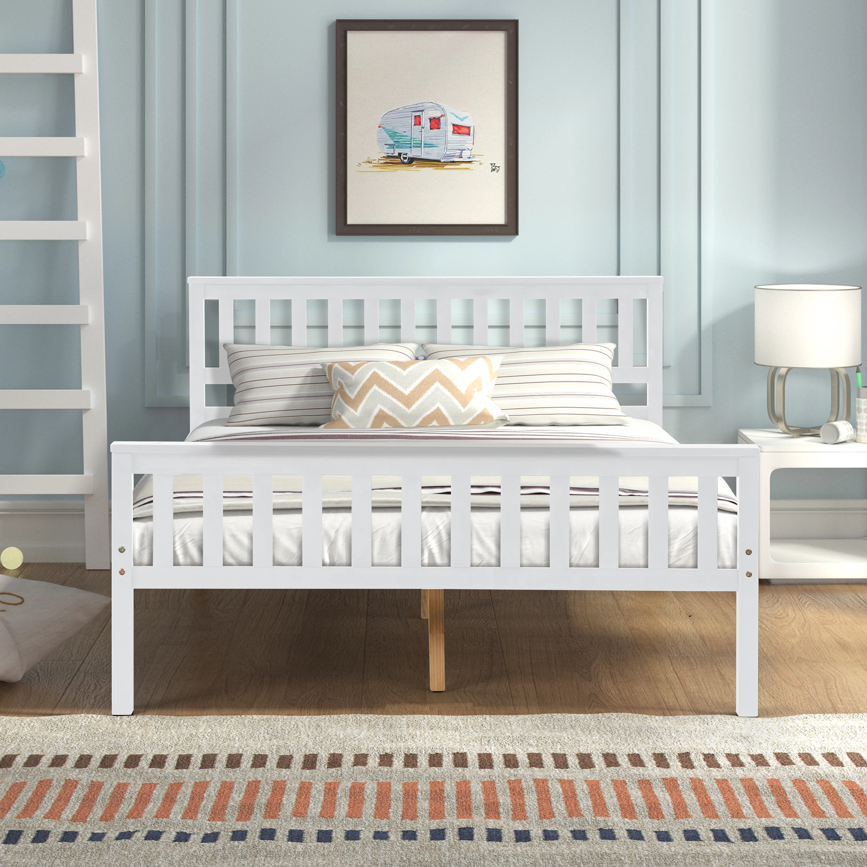 

Full Size Wood Platform Bed with Headboard Bedroom Furniture / Wood Slat Support / No Box Spring Needed / Easy Assembly