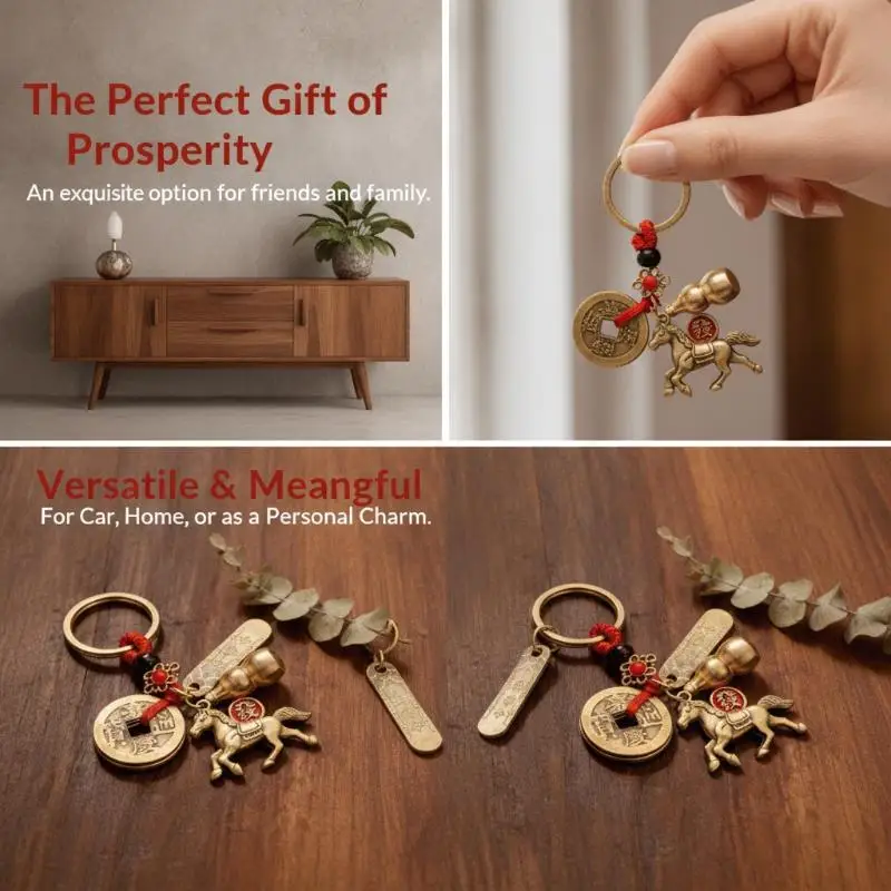 Feng Shui Pi Xiu Lucky Keychain 2026 Year of Horse Wealth Pendant Key Ring Perfect Gift for New Year Celebration Home Use