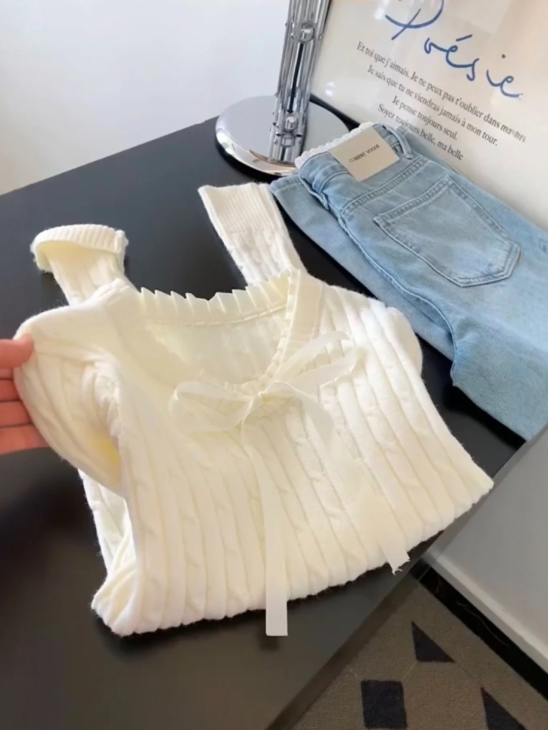 

Корейский вязаный свитер с v-образным вырезом, женский осенне-зимний студенческий свитер с застежкой на талии, топ с галстуком-бабочкой