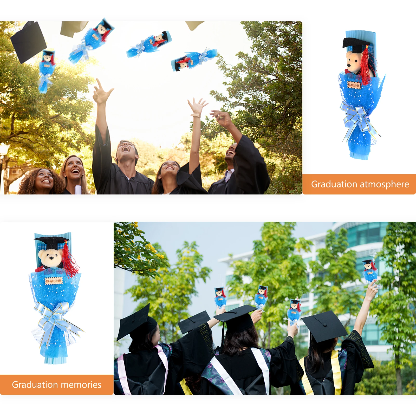 

1 шт., выпускной медведь в букете, орнамент, безопасный сенсорный материал, идеально подходит для украшения автомобиля, дома, офиса, выпускной медведь в букете