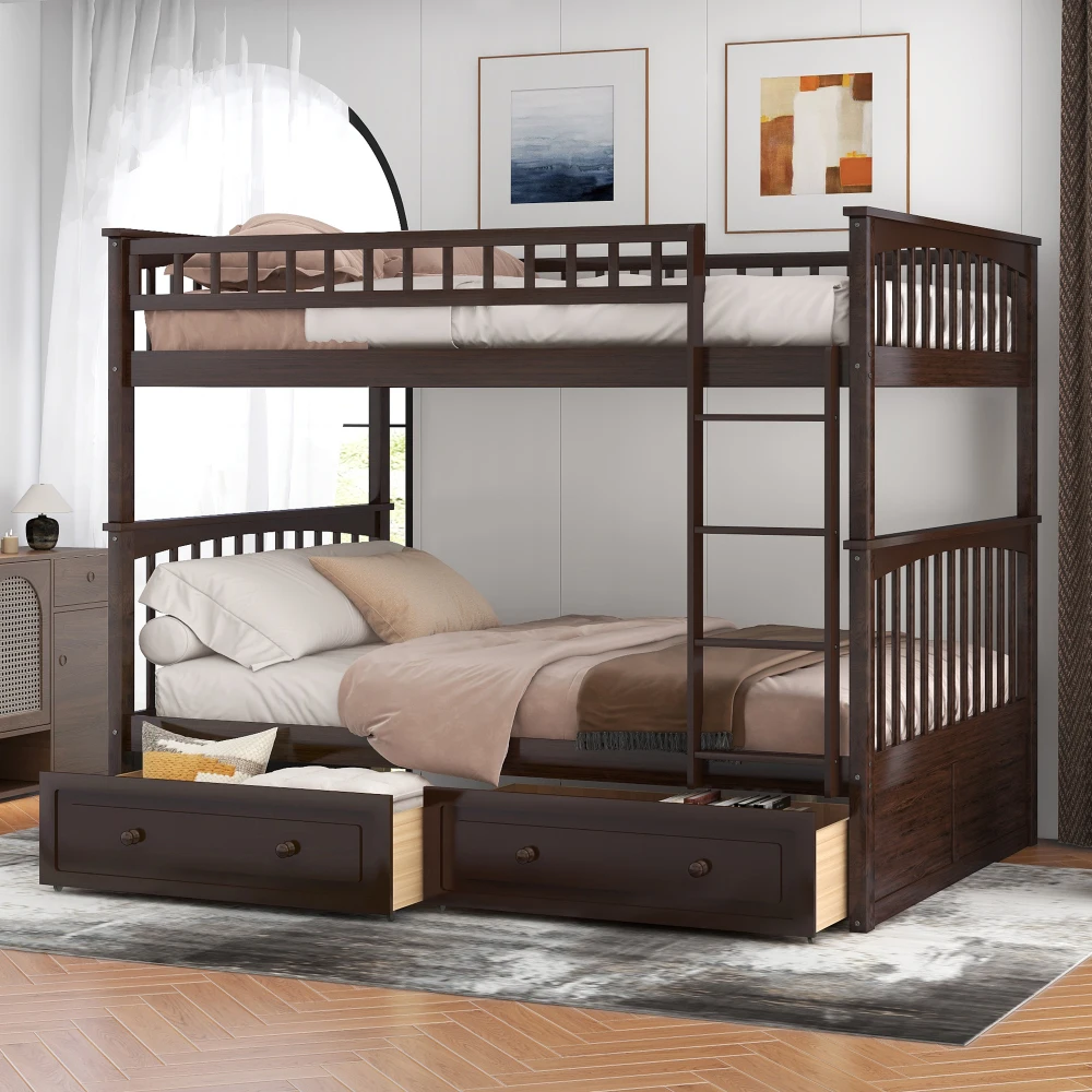 

Full over Full Bunk Bed with Drawers, Convertible Beds, Espresso