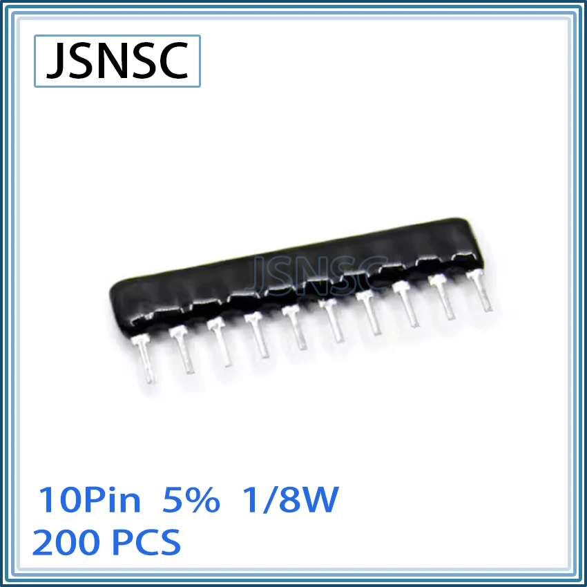 JSNSC 200PCS 10Pin A102J A202J A222J A332J A472J A103J A104J 10P 1K 2K 2.2K 3.3K 10K 47K 100K OHM 5% DIP Network Resistor Array
