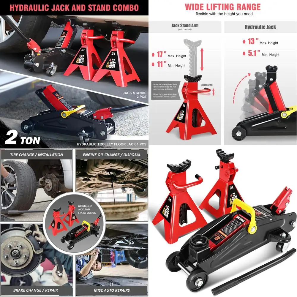 

Компактная 2-тонная гидравлическая тележка и напольный домкрат с подставками с трещоткой, красная