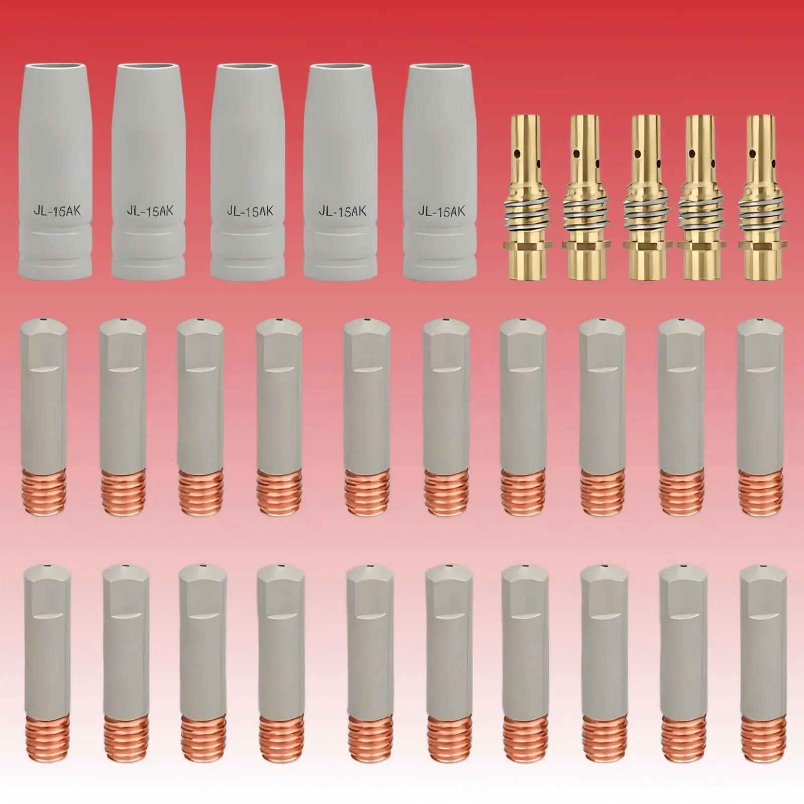 30 Pieces 15AK MIG Torch Consumable Kit Non-Stick Slag MIG Welder Contact Contact Points and Nozzles Set Metal-Joining Welding