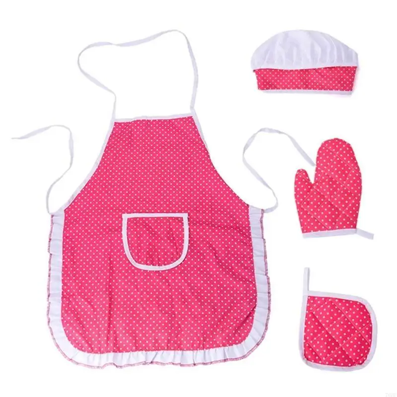 76HF Kids Cooking & Baking Apron Chef Costume Set 4PCS Family Activity Pretend Props