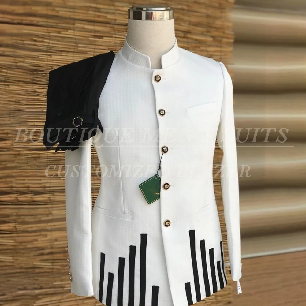 

Модные белые мужские костюмы, однобортный комплект с лацканами-стойкой, приталенный комплект из двух предметов, куртка и брюки, комплект одежды высокого качества для вечеринок и мужчин