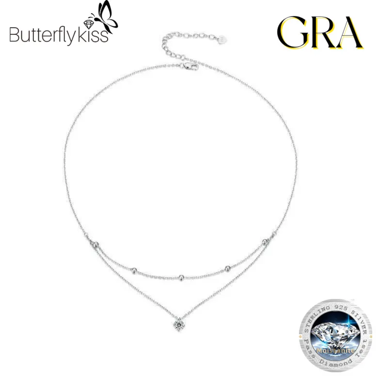 

Ожерелье с двухслойным муассанитом 0.5CT Butterflykiss, регулируемая цепочка с круглыми бусинами, подвеска в форме капли воды для женщин, подарки для помолвки